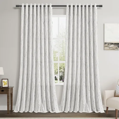 Miniatura 31 de Joywell Cortinas jacquard con ojales para sala de estar, 108 pulgadas de largo, línea ondulada negra con patrón de puntos, cortinas bordadas