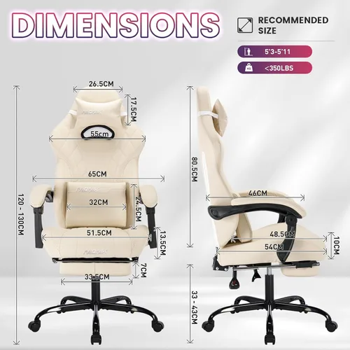 Miniatura 3 de Silla de juegos con reposapiés y soporte lumbar de masaje, silla ergonómica para videojuegos, sillas de videojuegos de oficina con altura y respaldo