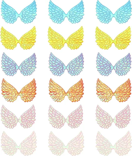 PATIKIL 18 alas de ángel para manualidades, pequeñas alas de ángel con purpurina, 6 colores, alas de ángel para coser, parches para mochilas,