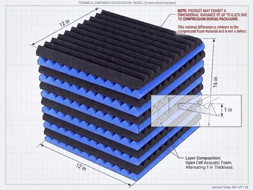 Miniatura 2 de Paquete de 48 paneles acústicos de 12 x 12 x 1 pulgadas, azulejos de cuña de espuma para insonorización de estudio (24 azules + 24 negros)