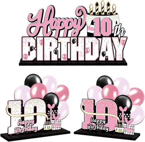 Miniatura 23 de LINGTEER Feliz 10º Cumpleaños Juego de Centros de Mesa de Acrílico Azul para Mesa - Brindemos por Diez Años Decoraciones de Regalo de Fiesta de 10º