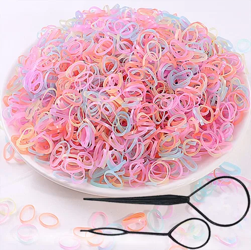 2000 bandas para el cabello, gomas elásticas de color, mini lazos para colas de caballo de niña, bandas pequeñas suaves antideslizantes con 2