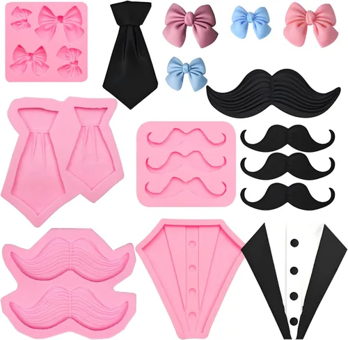 Moldes para bigote para el Día del Padre, 5 paquetes de silicona para decoración de tartas, moquin, corbata, para caballeros, baby shower, cupcakes,