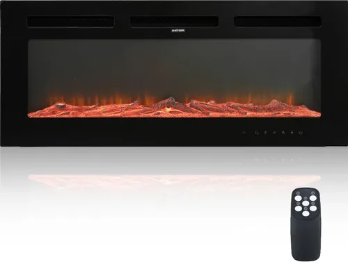 Miniatura 9 de Chimenea eléctrica montada en la pared y empotrada de 36 pulgadas con control remoto temporizador de 8 horas, 12 llamas, pantalla táctil, calentador