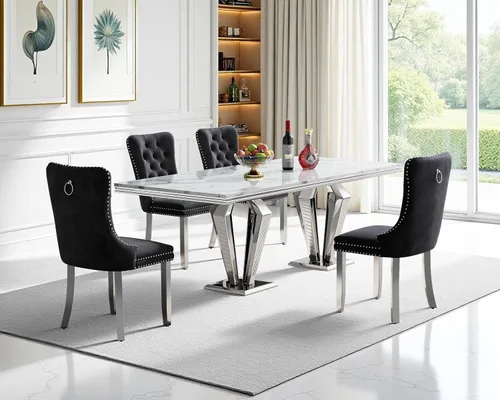 Miniatura 84 de Juego de mesa de comedor de mármol sintético, 7 piezas, juego de mesa de cocina y comedor para 6, mesa de comedor rectangular blanca de 70 pulgadas