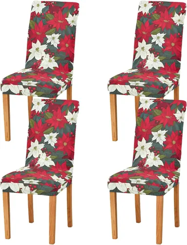 Miniatura 7 de Juego de 2 fundas para silla de comedor con flores de Pascua de Navidad, extraíbles y lavables, para hotel, ceremonia, banquete, boda, fiesta