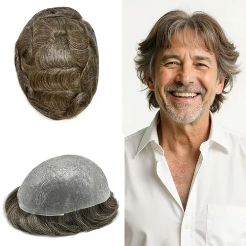 Miniatura 40 de Super Thin Skin Mens Toupee 0.001 in - Sistema de cabello de piel ultrafina para hombres, cabello humano negro, marrón, rubio, gris, peluca