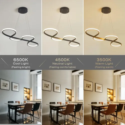 Miniatura 2 de Lámpara LED negra regulable moderna para comedor sobre mesa, altura ajustable con control remoto