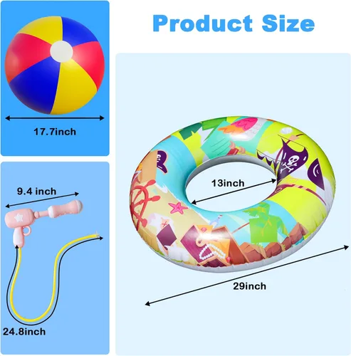 Miniatura 4 de FindUWill Flotadores de piscina con pistolas de agua para niños, tubos inflables de natación para piscina con pelota de playa, flotadores de piscina