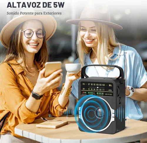 Miniatura 6 de JEUJUG Radio AM FM portátil, Radio Bluetooth 5.0 de 5 Watts con altavoz, Radio FM con batería recargable incorporada/Batería DC D*4 de celdas