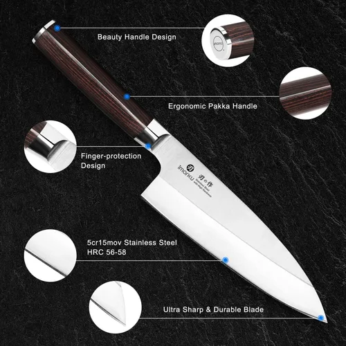 Miniatura 5 de imarku - Cuchillo Deba de 7 pulgadas, cuchillo de chef ultra afilado, cuchillo de cocina japonés definitivo con bisel único de acero inoxidable