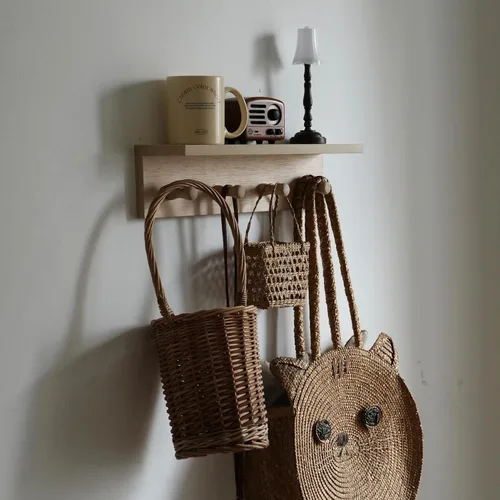 Miniatura 6 de Perchero de entrada, ganchos para abrigos, perchero de ganchos de madera montado en la pared, los estantes montados en la pared son muy adecuados