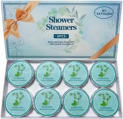 Paquete de 8 bombas de ducha de aromaterapia, mentol y eucalipto con aceites esenciales naturales, alivio rápido de la congestión nasal, regalos de