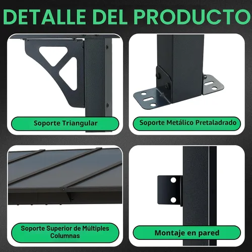 Miniatura 9 de Aoxun Pérgola de 8 x 5 pies para patio, cenador con techo inclinado, pérgola para parrilla grande montada en la pared, toldos resistentes