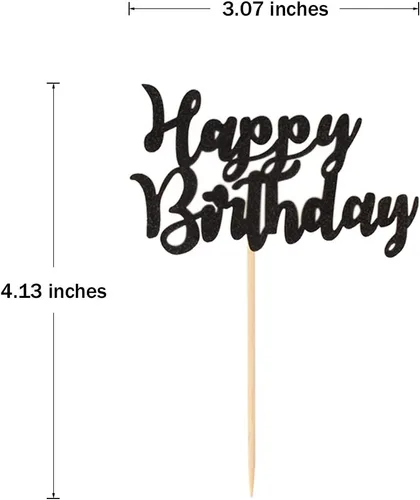 Miniatura 2 de 48 piezas de decoración para cupcakes de feliz cumpleaños, color negro, con purpurina, suministros de decoración de fiesta de cumpleaños