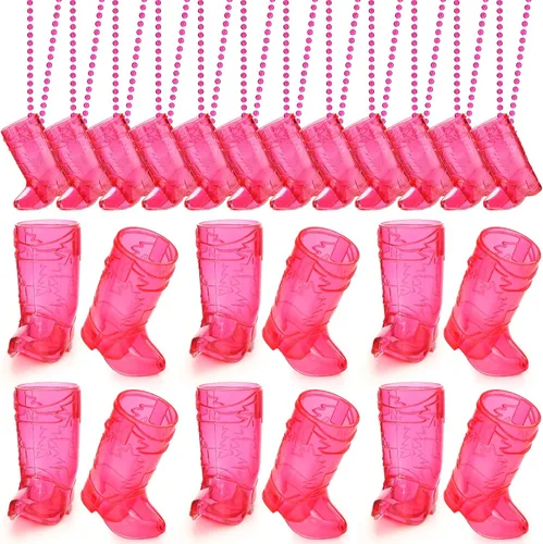 Sieral 12 piezas de vasos de chupito de bota en collar con cuentas, vaso de chupito de vaquera de plástico, collar de vaso de chupito para novia,