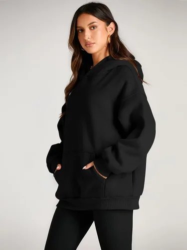 Miniatura 3 de Trendy Queen - Sudaderas extragrandes con capucha para mujer, suéteres de manga larga, sin botones, de vellón, de otoño, ropa de invierno