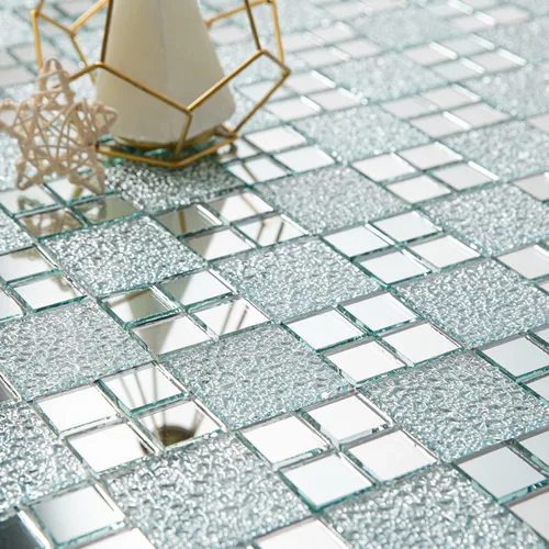 Miniatura 8 de Lovdeco Azulejo de Mosaico de Vidrio Espejo Adhesivo de 2 pulgadas, 9 Caras Biseladas de Cristal Plateado para Salpicadero de Cocina, 12 x 10 Plata