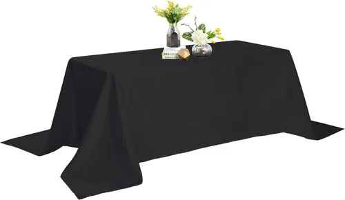 Miniatura 68 de Mantel de poliéster lavable de 90 pulgadas, resistente a las manchas y a las arrugas, mantel decorativo para mesa de comedor, fiestas de bufé y Negro