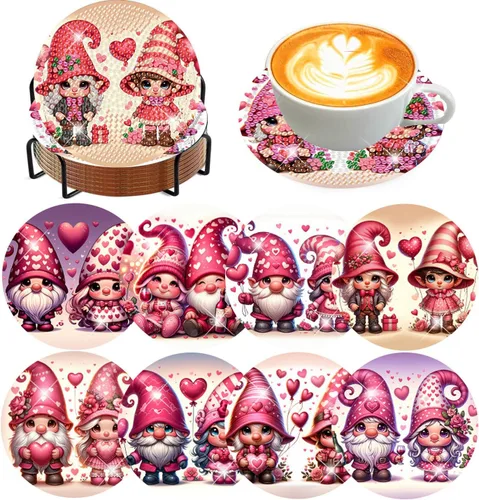 Miniatura 22 de Meothan Juego de 8 posavasos de arte de diamante para adultos con soporte, almohadillas de corcho, posavasos de arte de puntos de diamante de vidrio