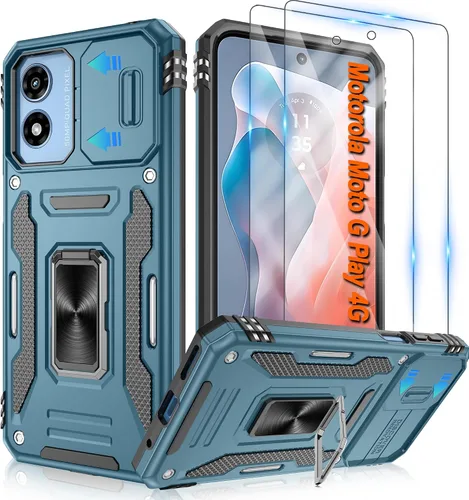 Miniatura 45 de Atump Funda para Motorola Moto G Play 2024 (4G) con [paquete de 2] protector de pantalla HD y cubierta para cámara deslizante, soporte de anillo