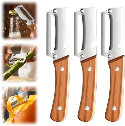 Miniatura 10 de Pelador de verduras multifuncional para cocina, pelador de acero inoxidable 2026, pelador de mango de madera duradero, herramienta de pelado afilada