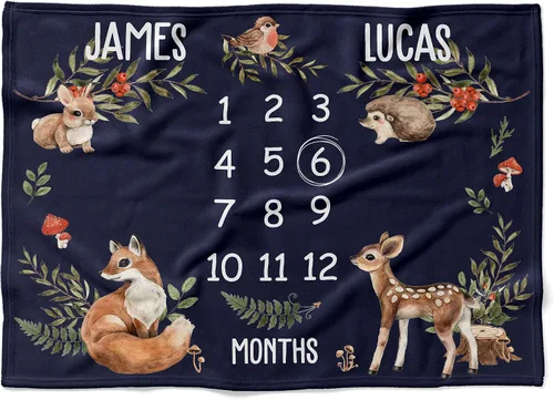 Miniatura 14 de MDPrints - Manta personalizada de hitos individuales, mantas mensuales personalizadas para bebés con nombre para niños y niñas, 30 x 40 y 50 x 60