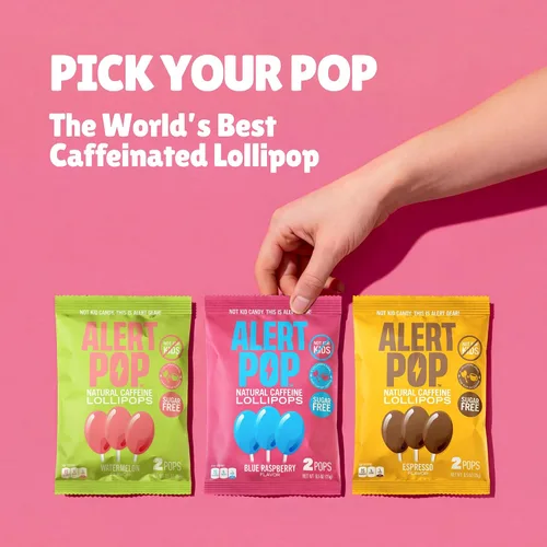 Miniatura 8 de Alertpop - Paletas de cafeína natural, caramelo sin azúcar de frambuesa azul con cafeína natural, sin derretimiento, sin derrames, para llevar, sin
