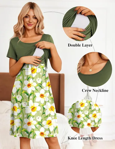 Miniatura 2 de Ekouaer Vestido de lactancia para mujer, vestido de verano de manga corta, retazos, maternidad, lactancia, hasta la rodilla