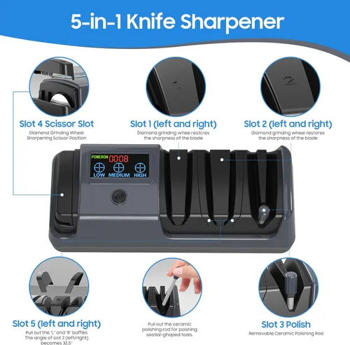 Miniatura 2 de Afilador de cuchillos eléctrico para cocina, afilado profesional de 3 etapas para cuchillos y tijeras de borde recto y dentado, con 100% abrasivo