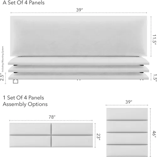 Miniatura 3 de Vant - Paneles tapizados para pared - Cabeceros montados en la pared tamaño King/Cal King - Cuero vintage blanco tórtola - Twin/King - Juego de 4