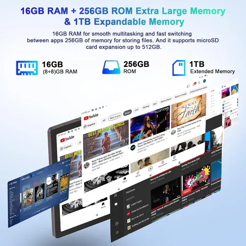 Miniatura 4 de SEBBE 2026 Tablet 11 Pulgadas Android, Pantalla AI Géminis 2K, 16GB RAM + 256G + 2TB TF, 10000mAh, 2.0 GHz Octa-Core, Widevine L1, 8 MP + 20 MP + 2