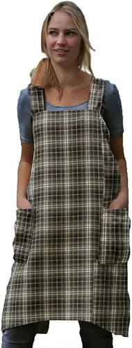 Miniatura 13 de Larmliss Delantal tipo pinafore cuadrado para mujer, para hornear, cocinar, jardinería, con espalda cruzada, mezcla de algodón/lino, con 2 bolsillos