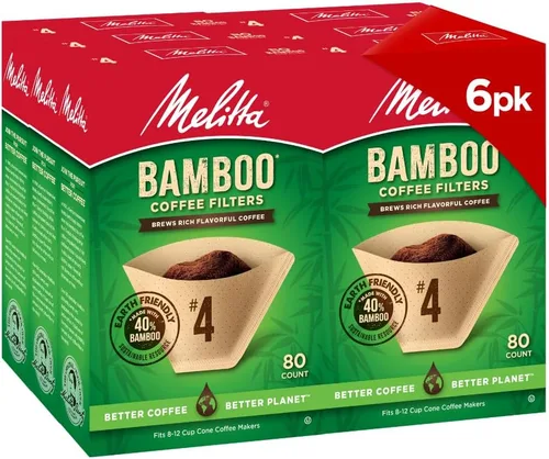 Melitta Filtros de café en cono #4, bambú, 80 unidades (paquete de 6), 480 filtros en total, se adapta a todas las cafeteras de cono de 8 a 12 tazas