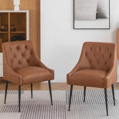 Miniatura 22 de Juego de 2 sillas de comedor modernas, sillas de comedor de cocina de mediados de siglo con cojines de 5.12 pulgadas y patas de metal, sillas Beige