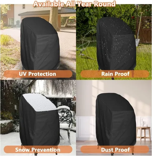 Miniatura 5 de Funda para silla apilable para patio, jardín, piscina, cubierta, impermeable, protector de muebles para 4-6 pilas de taburetes, 34 pulgadas de largo