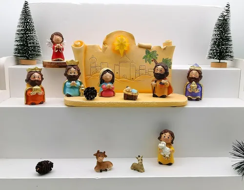 Miniatura 2 de Decoración Navideña Juego de Natividad en Miniatura, 11 piezas Juego de Figuras Religiosas de Decoración Navideña Incluye Escena del Establo