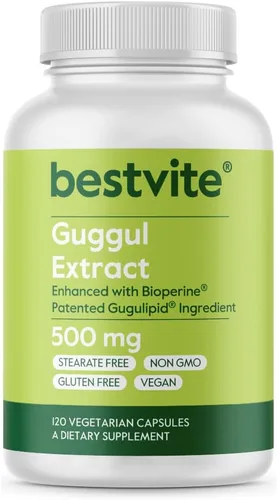 BESTVITE Extracto de guggul de 500 mg (120 cápsulas vegetarianas), respaldado por investigación clínica, patentado y estandarizado, mejorado por