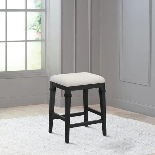 Miniatura 12 de Hillsdale, Arabella Taburete de madera sin respaldo con patas cónicas, cepillo de alambre negro