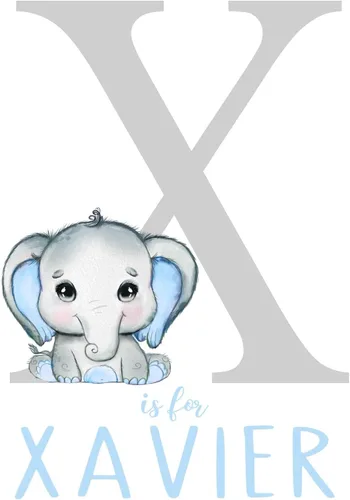 Miniatura 6 de Pixie Paper Decoración personalizada de elefante de acuarela azul para bebé, niño, impresión sin marco, monograma inicial de letra con nombre de bebé