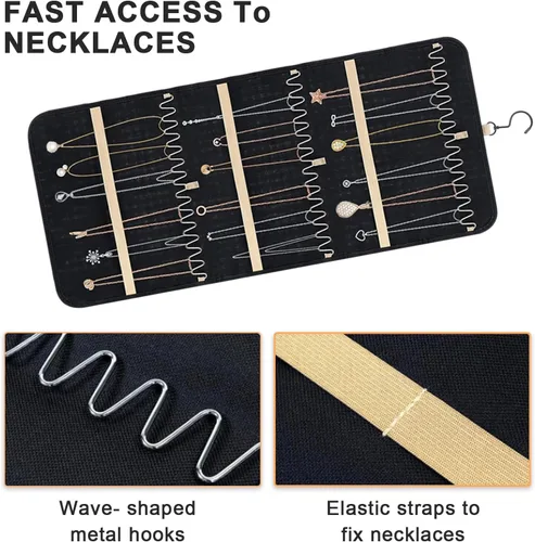 Miniatura 4 de Tefola Organizador de joyas colgante, organizador de collares de doble cara, organizador de joyas para aretes, collares, anillos, lentes
