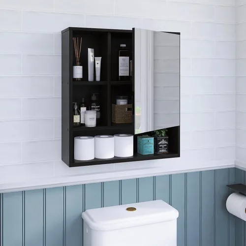 Miniatura 5 de SMIBUY Armario de espejo de baño montado en la pared, botiquín de bambú para ahorrar espacio, gabinete de almacenamiento para colgar en la pared