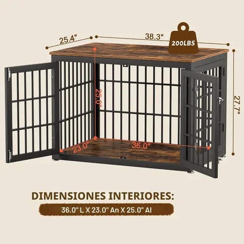 Miniatura 5 de rehomerance Mueble de jaula de perro resistente de 38 pulgadas para perros grandes y medianos, mesa auxiliar decorativa para casa de mascotas, Negro