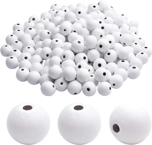 Miniatura 14 de Aylifu Cuentas de madera blancas, 100 cuentas de madera redondas de 0.787 pulgadas (0.787 in), cuentas espaciadoras sueltas con agujero grande