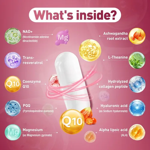 Miniatura 3 de Totaria Suplemento NAD+ para mujeres - Suplemento NAD Trans-Resveratrol con magnesio, CoQ10, PQQ, Ashwagandha, péptido de colágeno - Alternativa NMN