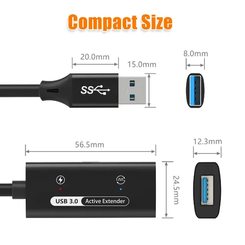 Miniatura 7 de AGVEE Cable de extensión activo USB 3.0 de 66 pies / 65.6 ft, USB3.0 macho a hembra, extensor de señal ultra largo, cable de refuerzo de señal