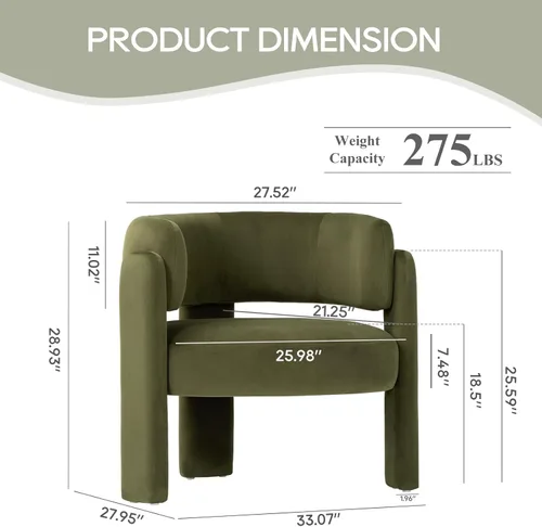 Miniatura 2 de COLAMY Silla decorativa moderna de terciopelo, silla tapizada, cómoda silla con brazo lateral con 3 patas para sala de estar, dormitorio, lectura