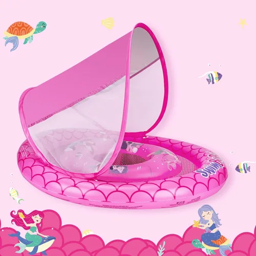 Miniatura 5 de Anillo flotador de piscina para bebé con toldo ajustable y asiento de seguridad para piscina de juguete para edades de 6 a 36 meses Rojo
