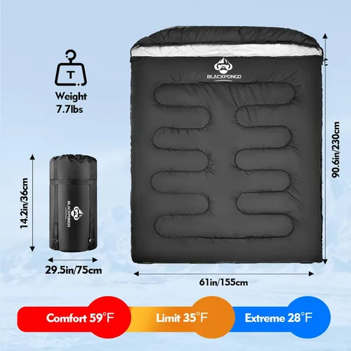 Miniatura 3 de Saco de dormir doble para adultos, hombres y mujeres, tamaño XL, Queen, saco de dormir para dos personas para todas las estaciones, camping