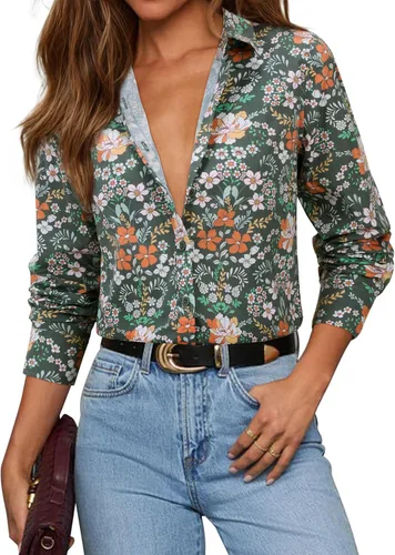 Miniatura 17 de siliteelon Camisas con botones para mujer, camisa de vestir de algodón de manga larga con cuello, camisa de negocios, trabajo, oficina, blusa